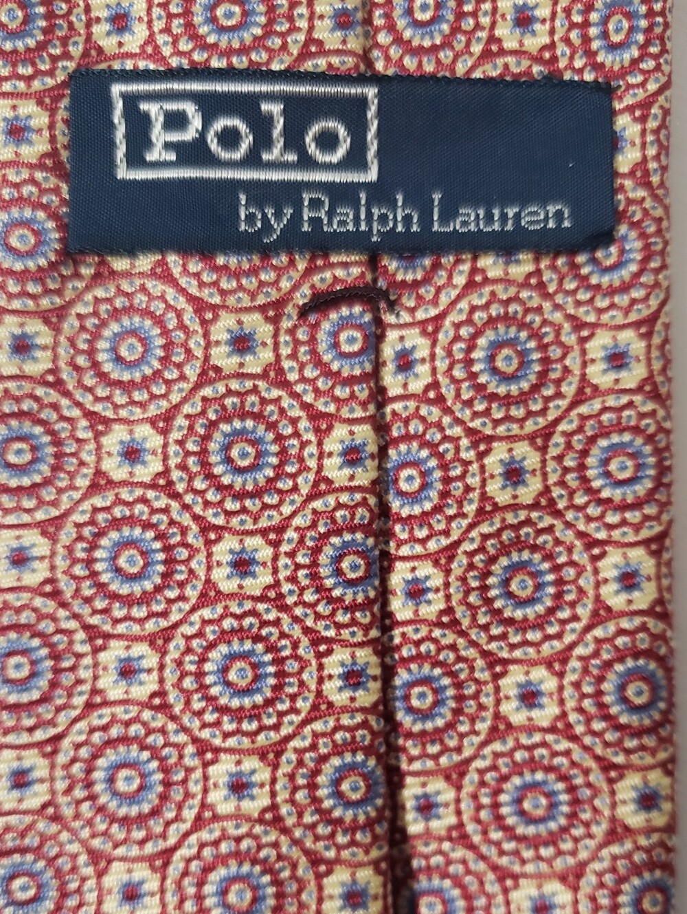 Polo by Ralph Lauren Burgundy and Gold Medallion Handmade  Silk Tie Academia OS